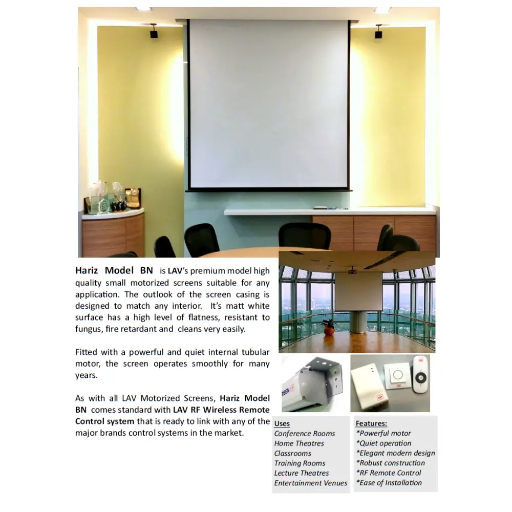 Lav Hariz Model-BN Motorised Screen Brochure Page 1
